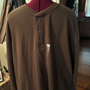 RED HEAD MEN'S SIZE 2XL HENLEY SHIRT-THERMAL LOOK MATERIAL BROWN  BIG & TALL